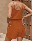 2 Pieces Outfit Guipure Lace Patch Spaghetti Strap Tank and Casual Pocket Design Shorts