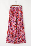 Purple Floral Wide Leg Elastic High Waist Pants