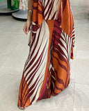 2 Pieces Vacation Outfits Floral Print Halter Lace up Slit Top and Casual Wide Leg Pants Set