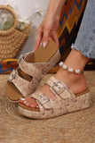 Pale Khaki Retro Buckle Studded Platform Slippers