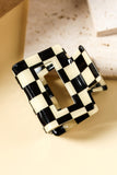 Black Checkerboard Print Hollowed Mini Square Claw Clip