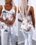 Floral Pattern Lace Patch U Neck Layered Tank Top