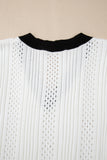 White Contrast Trim Eyelet Knit Colorblock V Neck Sweater Vest
