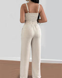 Shirred Crop Top & Pocket Design Wide Leg Pants Set