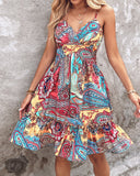 Tribal Print Ruffle Hem Dress