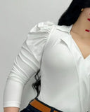 V Neck Puff Sleeve Slim Fit Bodysuit
