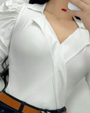 V Neck Puff Sleeve Slim Fit Bodysuit