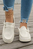 White Solid Ribbed Criss Cross Slip On Casual Shoes