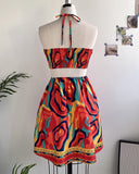 Floral Print Halter Tied Detail Elastic Shirred Back Mini Dress Casual A Line Dress