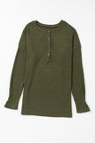 Jungle Green Rib Textured Henley Knit Top