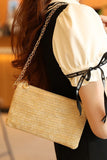 Oatmeal Straw Woven Zipper Chain Shoulder Bag