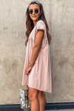 Oatmeal Frilled Trim Crew Neck Loose Fit Mini Dress