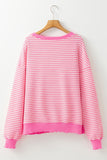 Pink Stripe Santa Clause Print Drop Shoulder Long Sleeve Loose Top