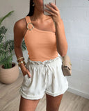 One Shoulder Goldren Decor Casual Slim Fit Ribbed Top