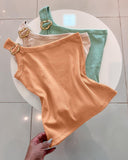 One Shoulder Goldren Decor Casual Slim Fit Ribbed Top