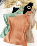 One Shoulder Goldren Decor Casual Slim Fit Ribbed Top