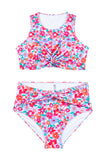 Rose Plus Size Floral Print Twisted High Waist Bikini Set