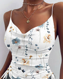 Floral Plants Print Drawstring Cowl Neck Cami Top