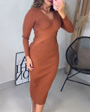 V Neck Long Sleeve Chic Slim Fit Dress