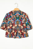 Black Tropical Print Bubble Sleeve Knot Front Blouse