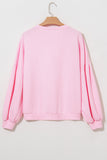 Light Pink Embroidered Bow Lantern Sleeve Oversized Pullover Sweatshirt