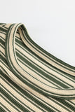 Green Stripe Textured Side Slits Crew Neck T Shirt