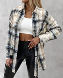 Plaid Pattern Long Sleeve Shacket Distressed Button Down Shirt