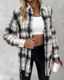 Plaid Pattern Long Sleeve Shacket Distressed Button Down Shirt