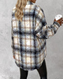 Plaid Pattern Long Sleeve Shacket Distressed Button Down Shirt