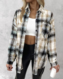 Plaid Pattern Long Sleeve Shacket Distressed Button Down Shirt