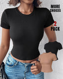 2 Pack O neck Short Sleeve Skinny Ribbed T Shirt