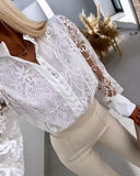 Pearls Decor Buttoned Lace Top