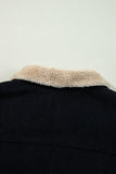 Black Fleece Lined Button-up Collared Corduroy Crop Jacket