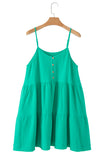 Sea Green Textured Buttoned Thin Strap Tiered Loose Fit Mini Dress