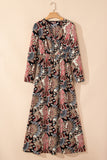 Black Floral Print V Neck Wrap High Waist Maxi Dress