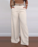 High Waist Pocket Design Flared Pants Casual Loose Fit Pants