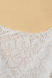 White Lace Crochet Hollowed Scallop Hem V Neck Blouse