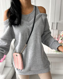 Cold Shoulder Long Sleeve Sweatshirt Pullover Casusal Mini Dress