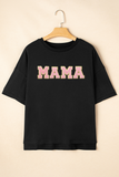 Black MAMA Patched Graphic Drop Shoulder Loose Tee