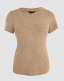 V Neck Short Sleeve Ribbed T Shirt Casual Slim Fit Top