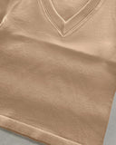 V Neck Short Sleeve Ribbed T Shirt Casual Slim Fit Top