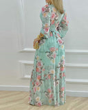 Lantern Sleeve Floral Print Maxi Dress