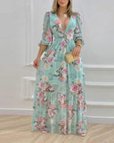 Lantern Sleeve Floral Print Maxi Dress