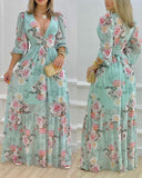 Lantern Sleeve Floral Print Maxi Dress