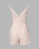 Plunge Sleeveless Ruched Pocket Design Romper
