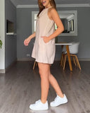 Contrast Paneled Halter Sleeveless Loose Fit Romper Casual Pocket Design Jumpsuit