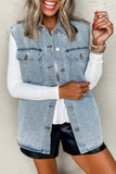 Beau Blue Denim Flap Pocket Curved Hem Shirt Vest