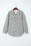 Gray Solid Textured Flap Pocket Buttoned Shacket