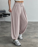 High Waist Elastic Dtrawstring Cuffed Pants Casual Loose Fit Ruched Pants