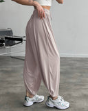 High Waist Elastic Dtrawstring Cuffed Pants Casual Loose Fit Ruched Pants